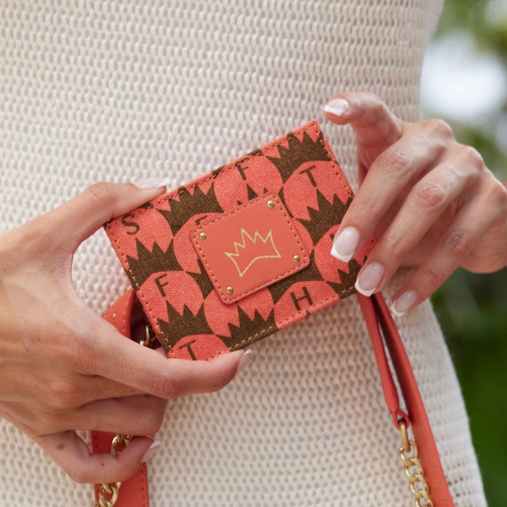 Crown Print Card Case - Coral