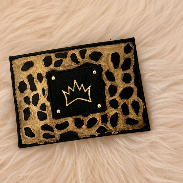 "One Collection" handpainted Card Case with Gold metallic Cheetah pattern By Stephanie Rado Taormina