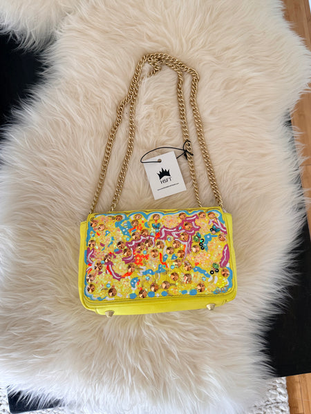 The Yellow Abstract Beaded Art Bag hand painted by Stephanie Rado Taormina
