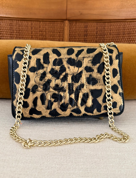 Black & Gold Metallic Cheetah Bag - hand painted by Stephanie Rado Taormina