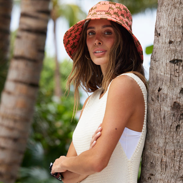 Crown Print Bucket Hat - Coral