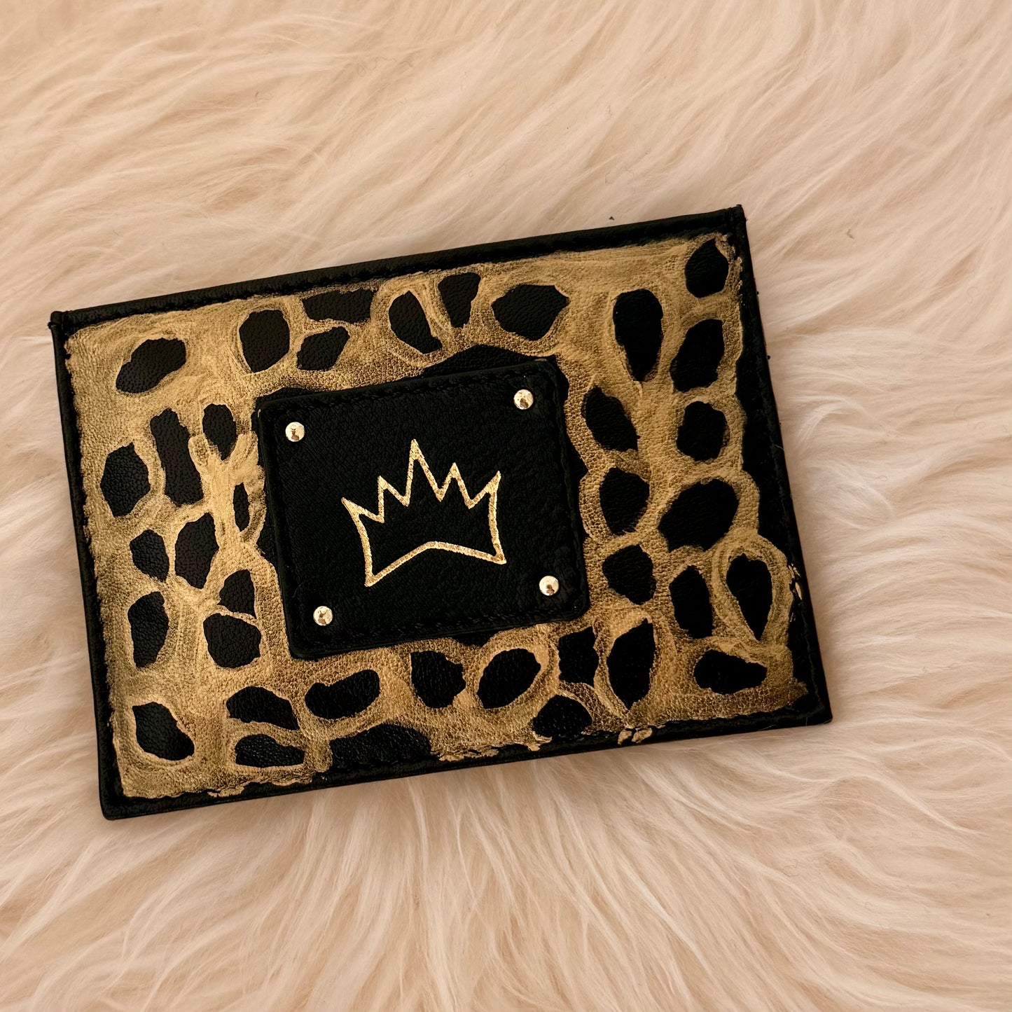 "One Collection" handpainted Card Case with Gold metallic Cheetah pattern By Stephanie Rado Taormina