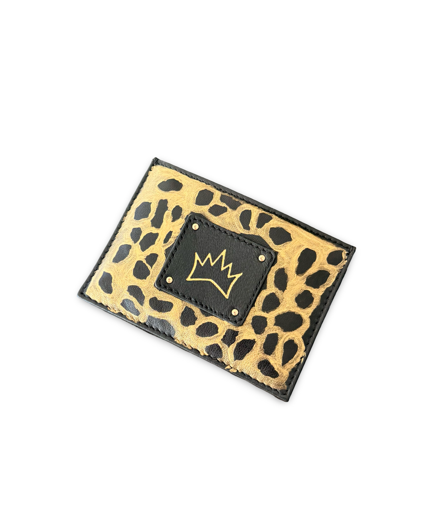 "One Collection" handpainted Card Case with Gold metallic Cheetah pattern By Stephanie Rado Taormina