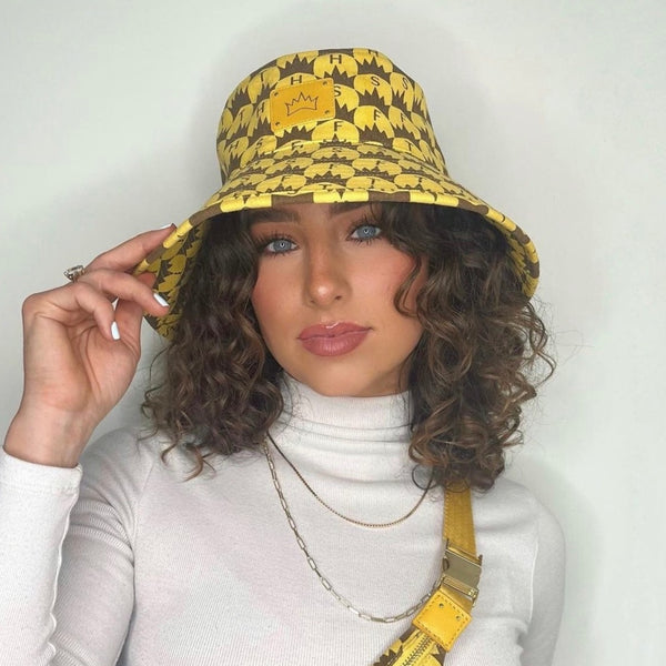 Crown Print Bucket Hat - Yellow