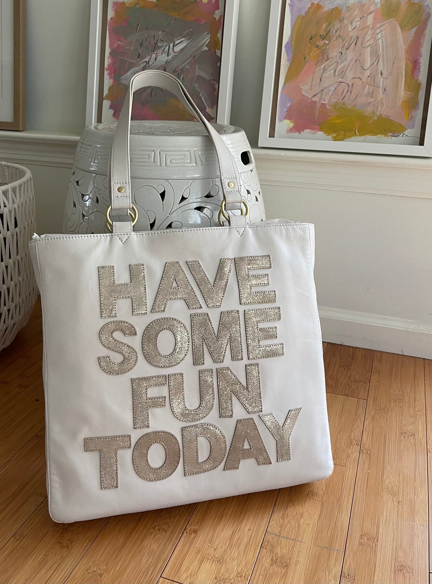 The Josie Bag — White Bohemian Leather Tote