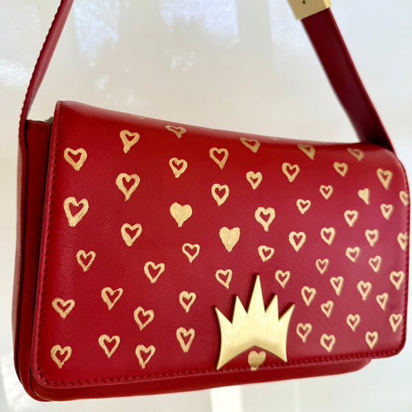 "One Collection Gold Hearts Hand Painted Allegra Bag By Stephanie Rado Taormina
