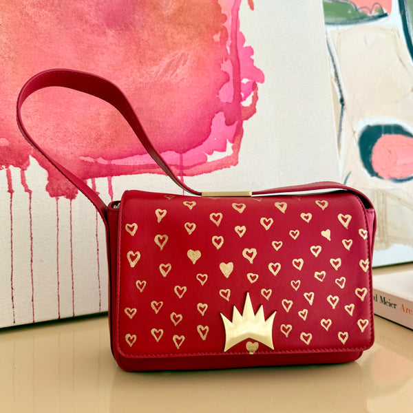 "One Collection Gold Hearts Hand Painted Allegra Bag By Stephanie Rado Taormina
