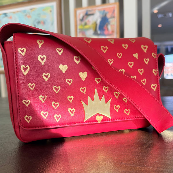 "One Collection Gold Hearts Hand Painted Allegra Bag By Stephanie Rado Taormina