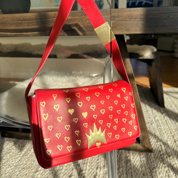 "One Collection Gold Hearts Hand Painted Allegra Bag By Stephanie Rado Taormina
