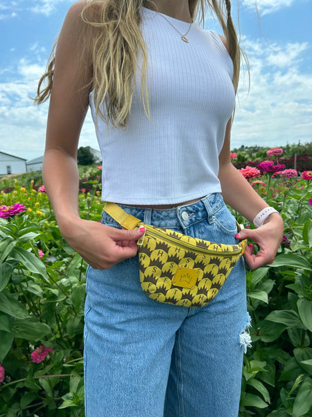 Crown Print Belt Bag - Yellow