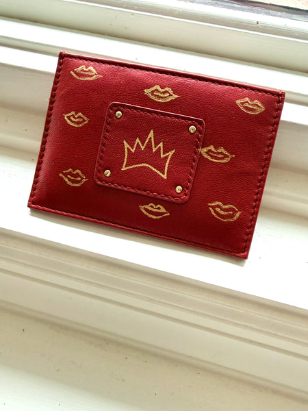 "One Collection" Handpainted  Card Case with Gold Metallic Lips  By Stephanie Rado Taormina