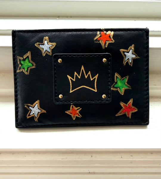 "One Collection" Handpainted  Card Case with Gold Metallic Stars  By Stephanie Rado Taormina