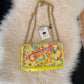 The Yellow Abstract Beaded Art Bag  hand painted by Stephanie Rado Taormina