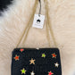 The Black Gabrielle Bag with Multi-Colored Neon Filled Gold Stars  - hand painted by Stephanie Rado Taormina