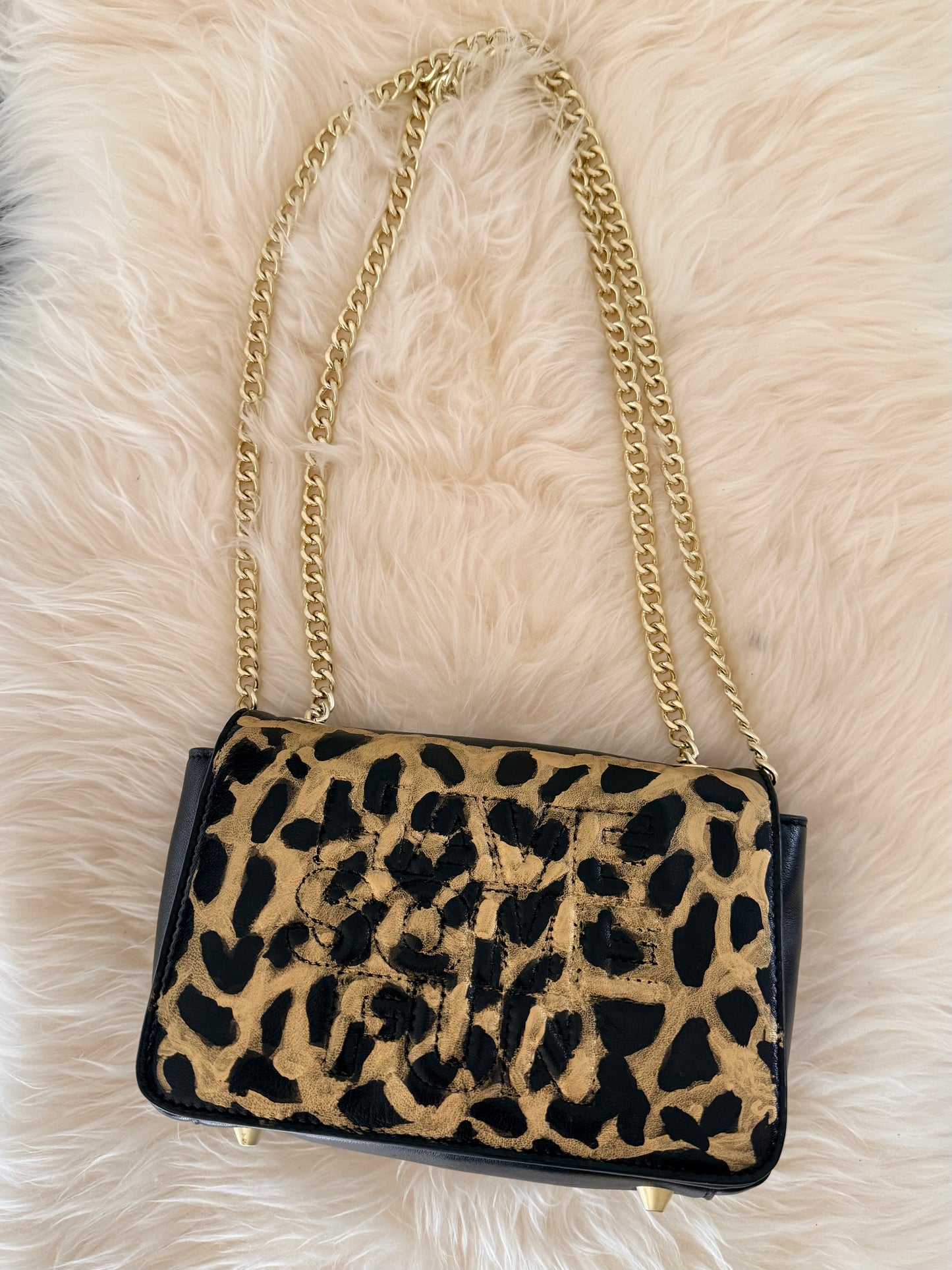 Black & Gold Metallic Cheetah Bag - hand painted by Stephanie Rado Taormina