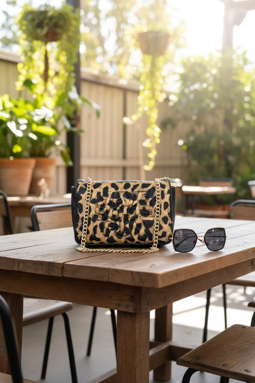 Black & Gold Metallic Cheetah Bag - hand painted by Stephanie Rado Taormina