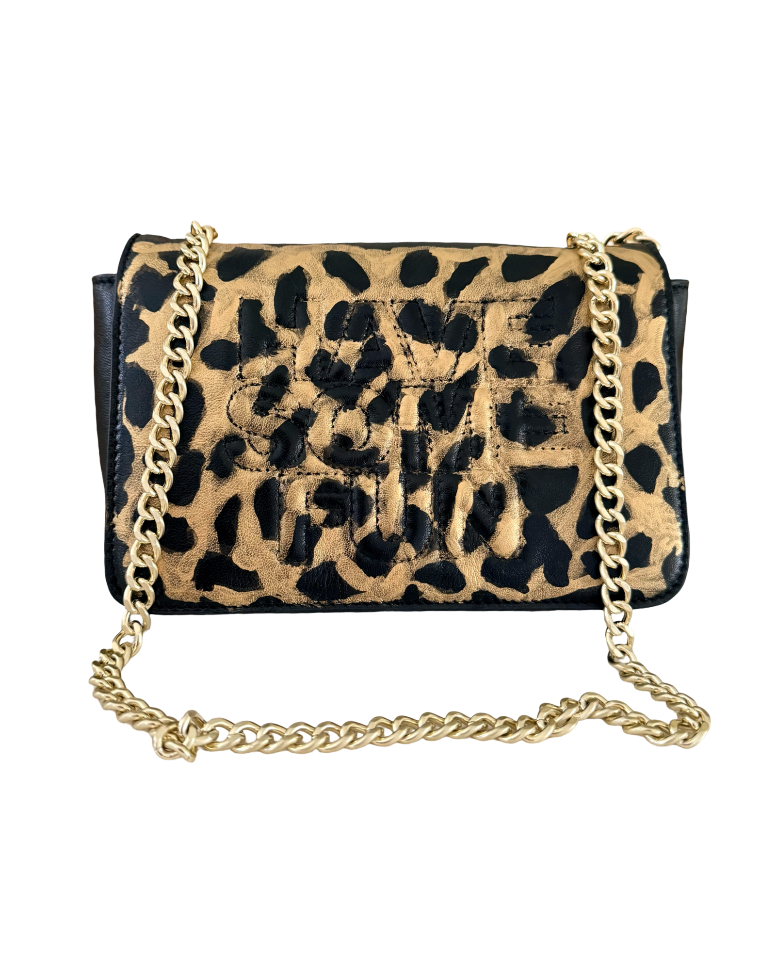 Black & Gold Metallic Cheetah Bag - hand painted by Stephanie Rado Taormina