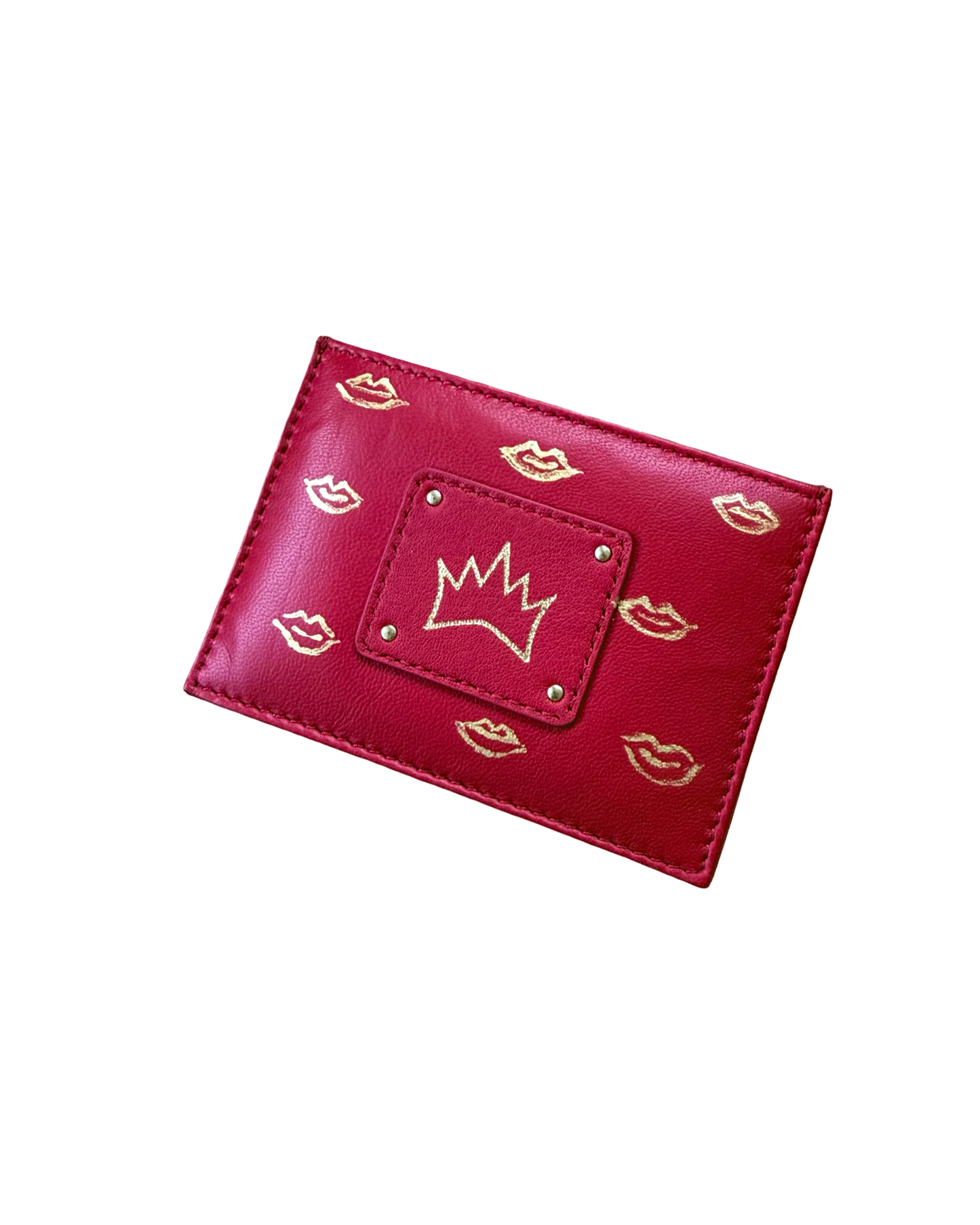 "One Collection" Handpainted  Card Case with Gold Metallic Lips  By Stephanie Rado Taormina