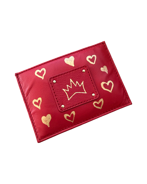 "One Collection" Handpainted  Card Case with Gold Metallic Hearts  By Stephanie Rado Taormina