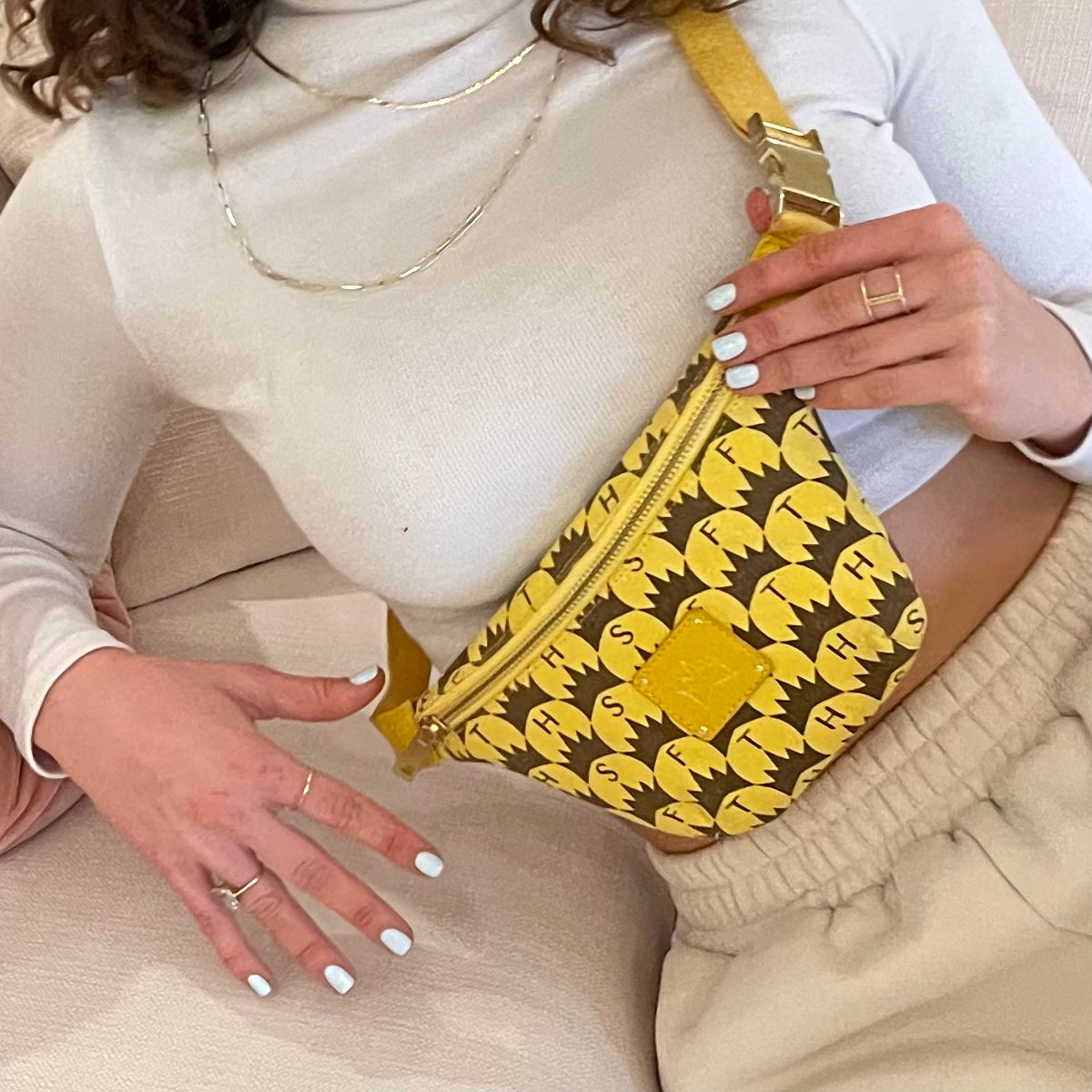 Crown Print Belt Bag - Yellow