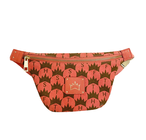 Crown Print Belt Bag - Coral