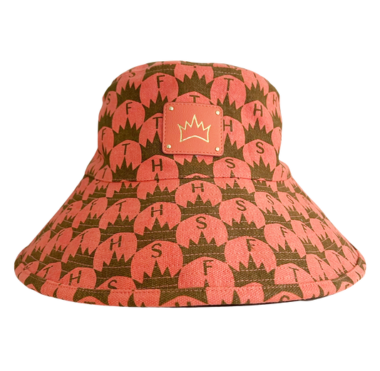 Crown Print Bucket Hat - Coral