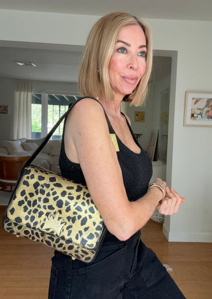 Hand-Painted Shoulder Bag — "Wildcat" Gold Leopard Edition | 1 of 1