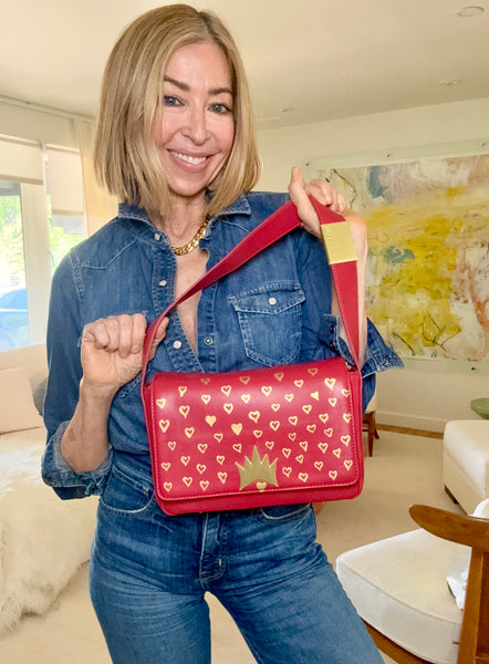 "One Collection Gold Hearts Hand Painted Allegra Bag By Stephanie Rado Taormina