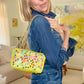 The Yellow Abstract Beaded Art Bag  hand painted by Stephanie Rado Taormina