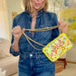 The Yellow Abstract Beaded Art Bag  hand painted by Stephanie Rado Taormina