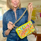 The Yellow Abstract Beaded Art Bag  hand painted by Stephanie Rado Taormina