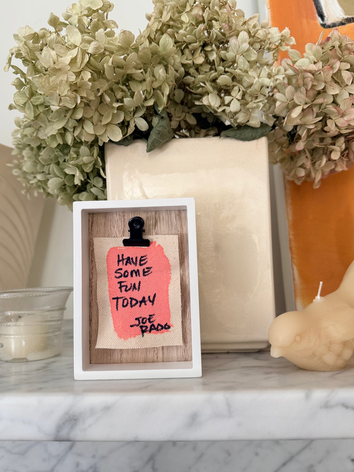 "Have Some Fun Today" Signature Shadowbox — Original Hand-Painted Canvas in White Oak & Linen | The Joe Rado Series