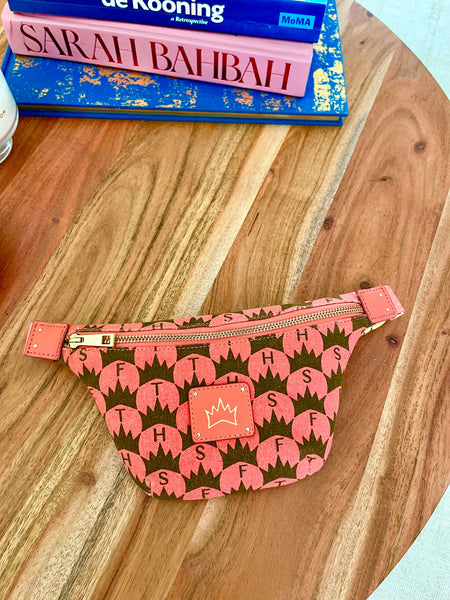 Crown Print Belt Bag - Coral