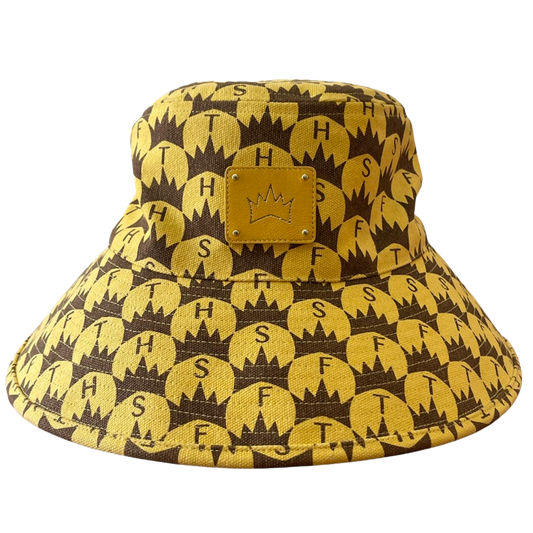 Sombrero de pescador con estampado de corona - Amarillo