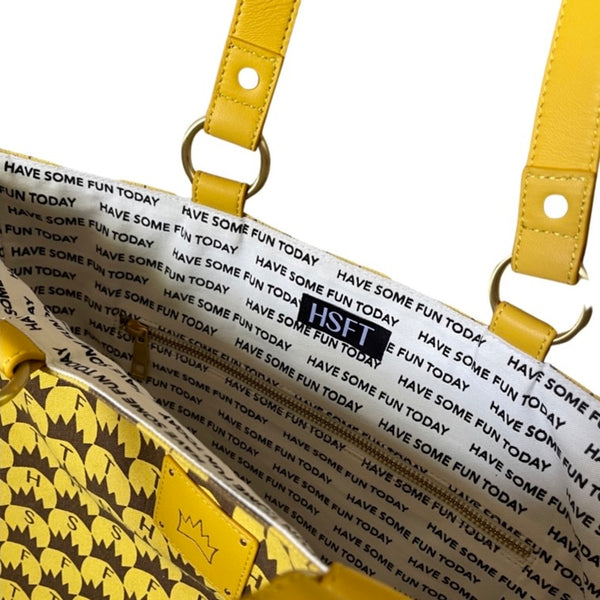 Tote Elaine con estampado de coronas - Amarillo